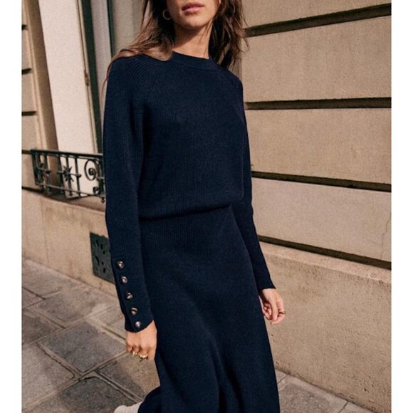 Sezane Sweaters - EUC Sezane Sami Merino Cotton Button Cuff Sweater Navy Medium